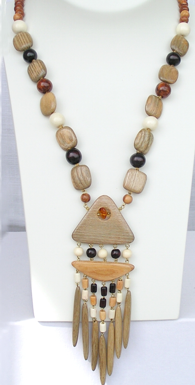 holzschmuck, kette aus holz und bernstein