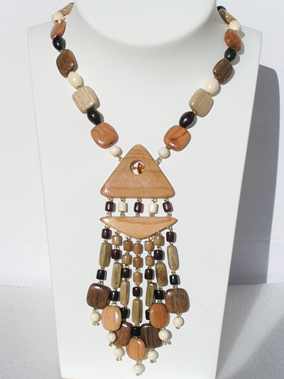 holzschmuck, kette aus holz und bernstein