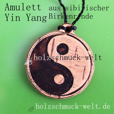 amulett yin yang, schamanen talisman, sibirische birkenrinde 