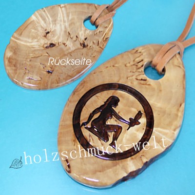 Holzamulett handmade aus karelischer Maserbirke mit Lederband 